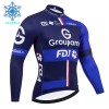 Wielershirt 2025 Groupama FDJ Lange Mouw Winter Thermal Fleece Zwart Blauw